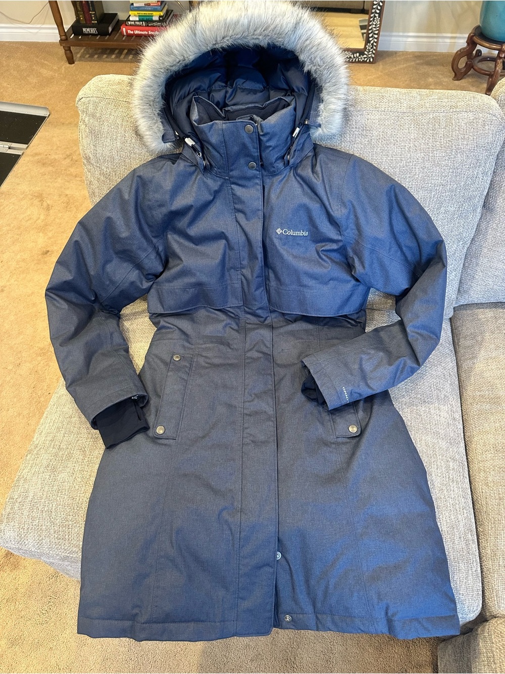 Columbia Women's Navy Blue Parka with Faux Fur Hood